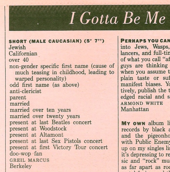 Greil Marcus Pazz & Jop '88